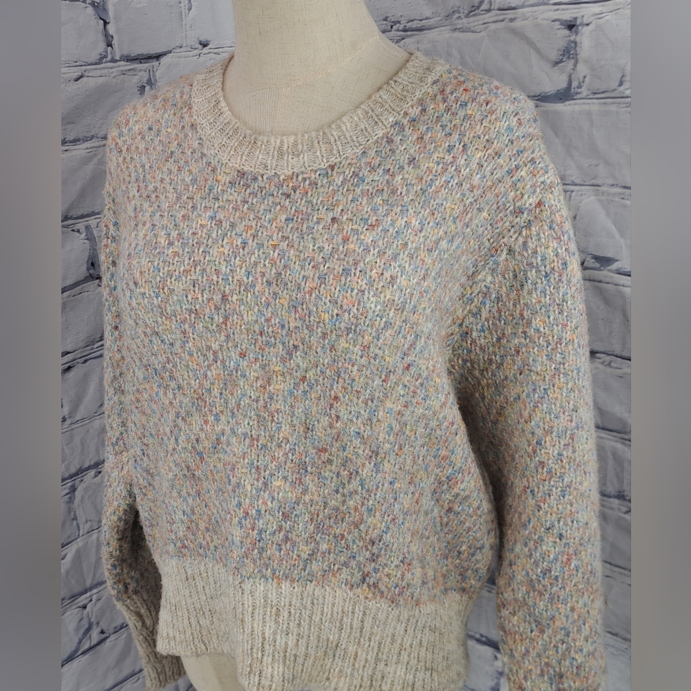 Design Lab Lord & Taylor Comfy Knit Sweater Cropped Woven Colorful Oatmeal Small - Picture 16 of 16